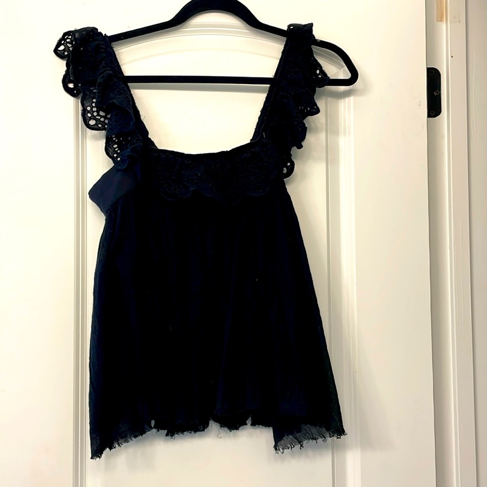 NWT black boho crochet swing top